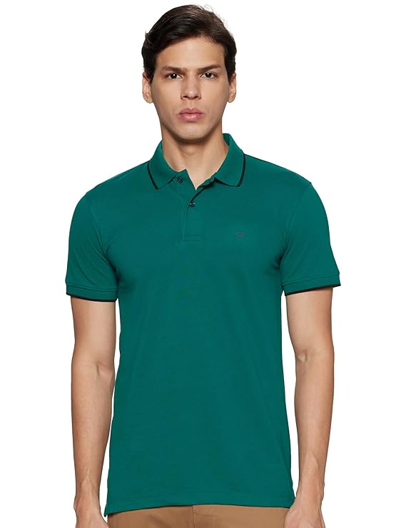 Peter England Men's Snug Fit Solid Polo T-Shirt with Coloured Collar Tipping| Cotton Rich| Premium Pique Weave - Image 2